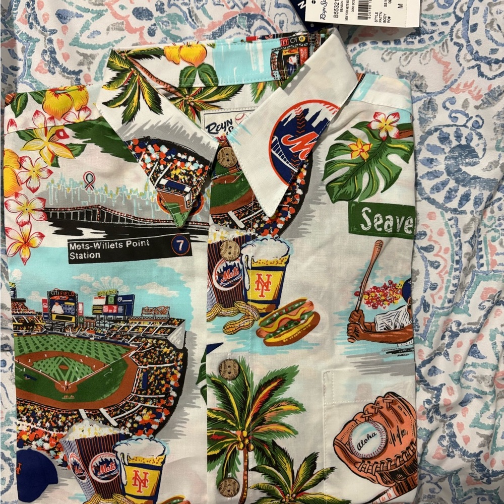 Reyn Spooner Multicolor Baseball Themed Shirt